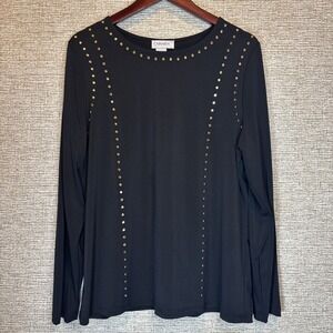 Women's Carmen Marc Valvo Black Round Neck Gold Accents Long Sleeve Sz XL